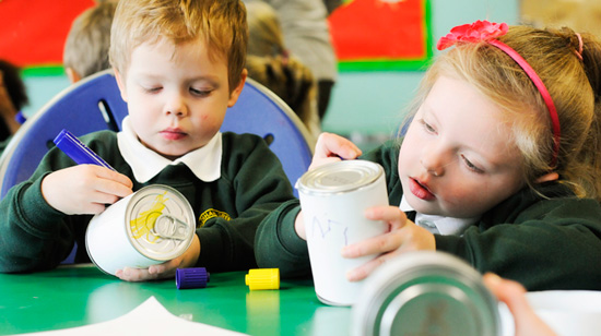 image children writing on tins